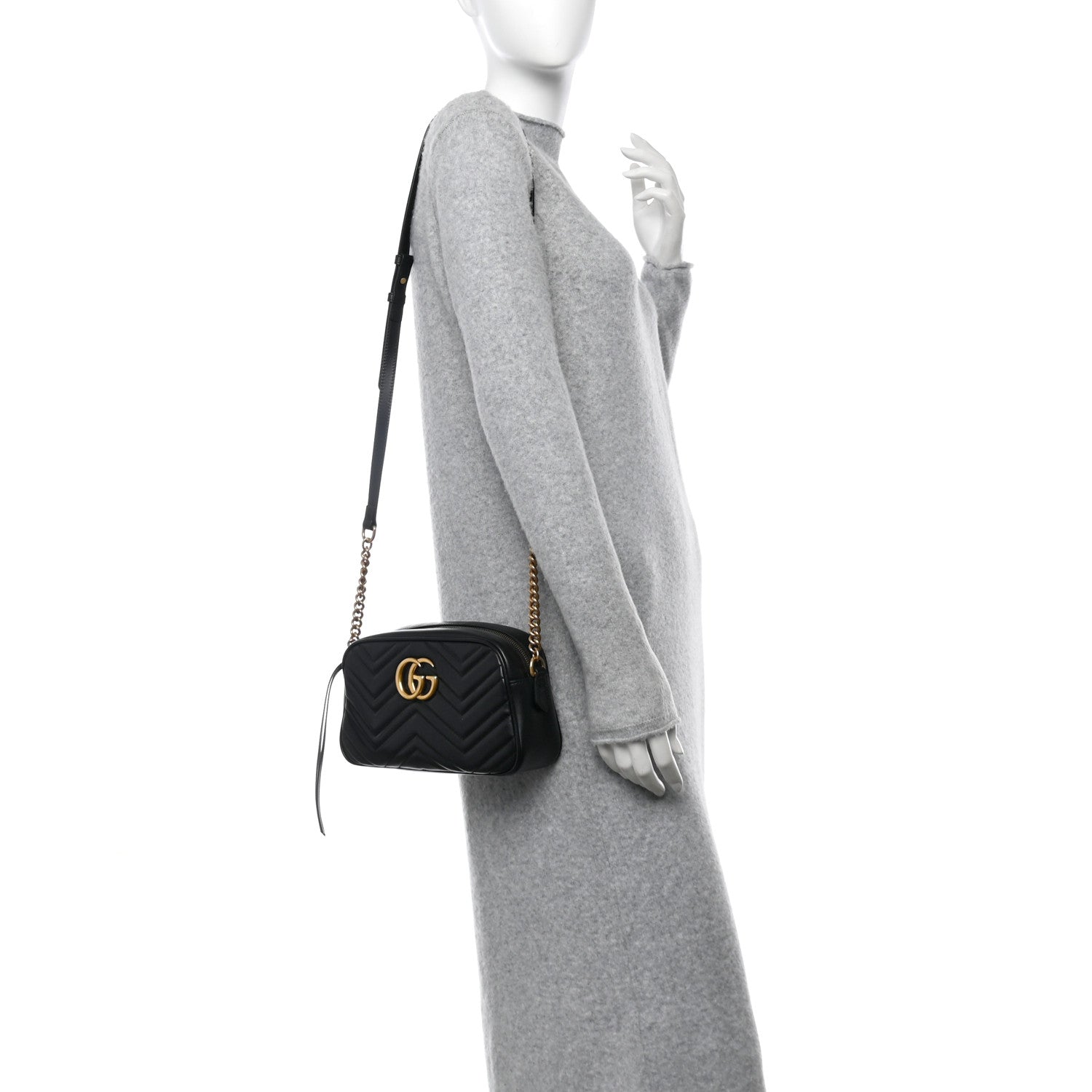 Gucci Calfskin Matelasse Small GG Marmont Chain Shoulder Bag Black 2 of 10