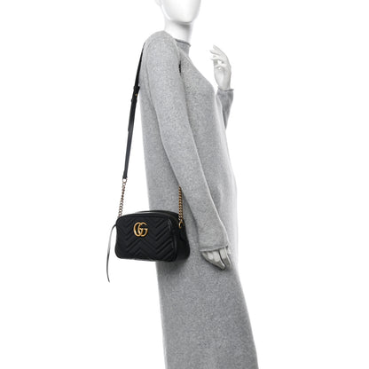 Gucci Calfskin Matelasse Small GG Marmont Chain Shoulder Bag Black 2 of 10