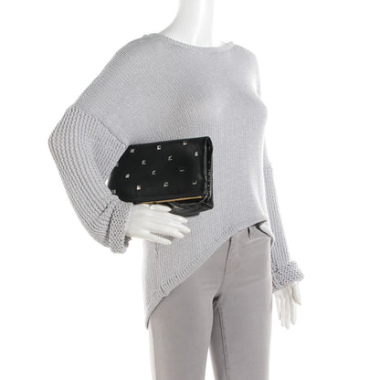 Jimmy Choo Lambskin Studded Patent Foldover Clutch Black 2 of 7