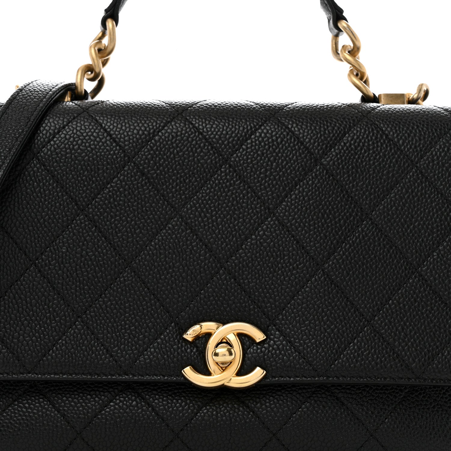 Chanel Caviar Diamond Stitched Small Top Handle Flap Black 8 of 13