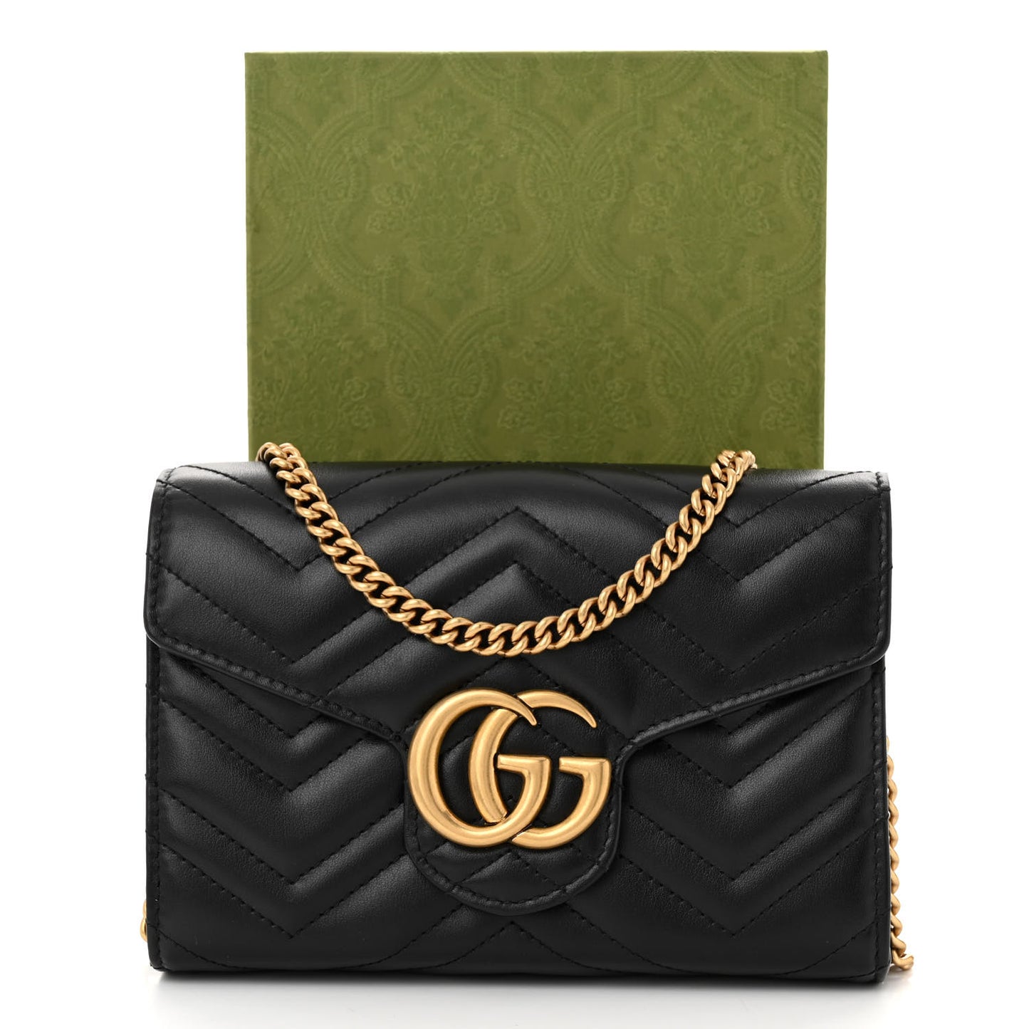 Calfskin Matelasse GG Marmont Chain Wallet Black