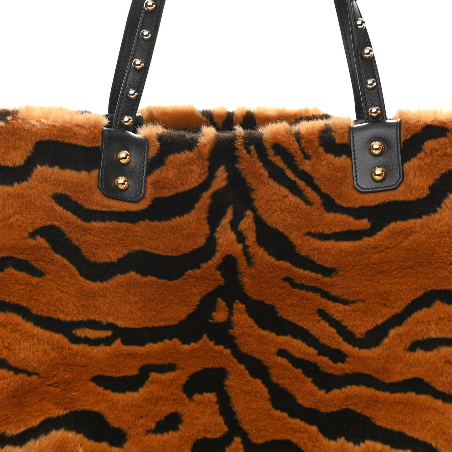 Faux Pellicciotto Tiger Fur Print Studded Beatrice Tote Black
