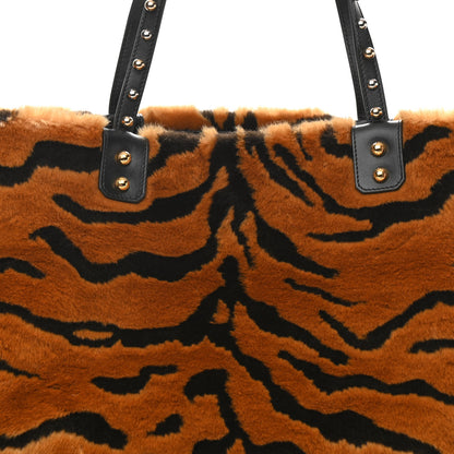 Dolce & Gabbana Faux Pellicciotto Tiger Fur Print Studded Beatrice Tote Black 6 of 8