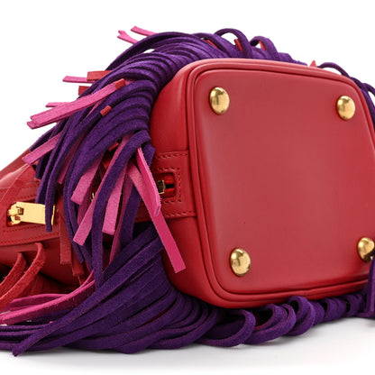 Saint Laurent Calfskin Tri-Color Small Emmanuelle Fringe Bucket Bag Red 9 of 9