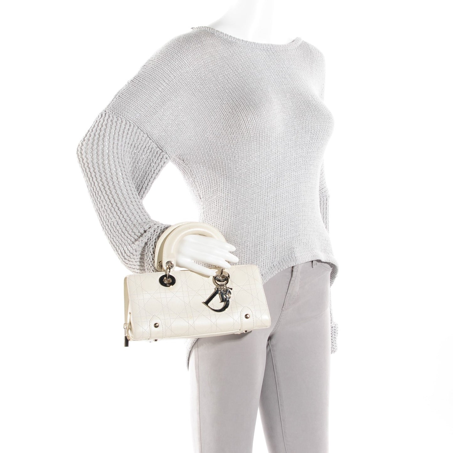 Calfskin Cannage Stitched Small Lady East West Lady Dior White