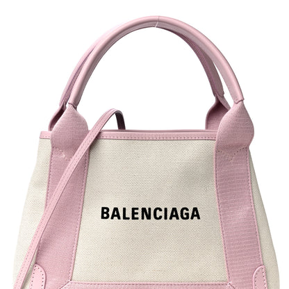 Balenciaga Cotton Canvas Satin Calfskin Navy Cabas XS Natural Pink 9 of 16