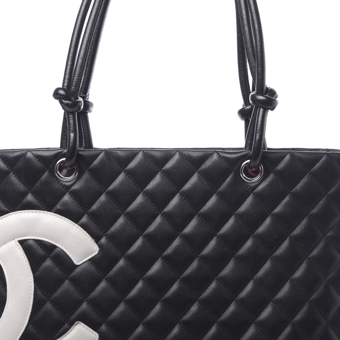 Calfskin Quilted Large Cambon Tote Black White