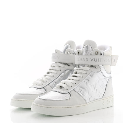Louis Vuitton Metallic Calfskin Embossed Monogram Boombox Sneakers 36.5 White Silver 3 of 9