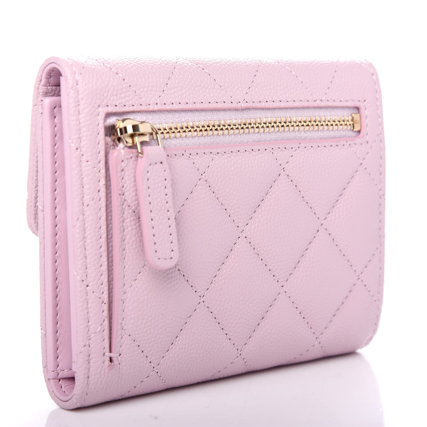 Caviar Quilted Compact Flap Wallet Light Pink