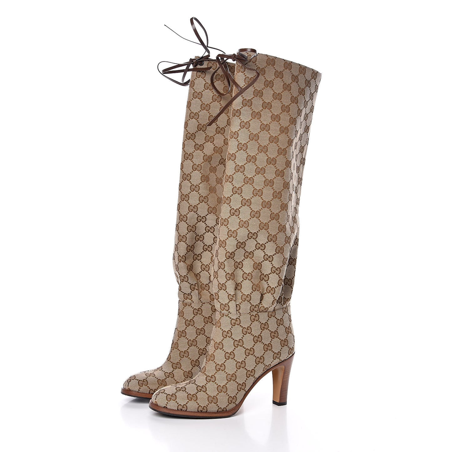 Monogram Malaga Kid Lisa Mid Heel Boots 37 Beige Ebony