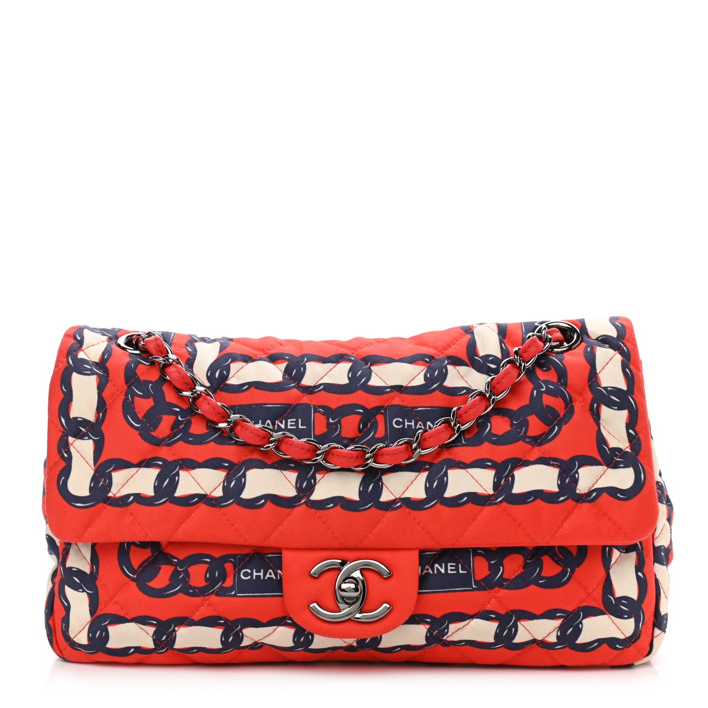 Silk Chain Printed Medium Single Flap Red