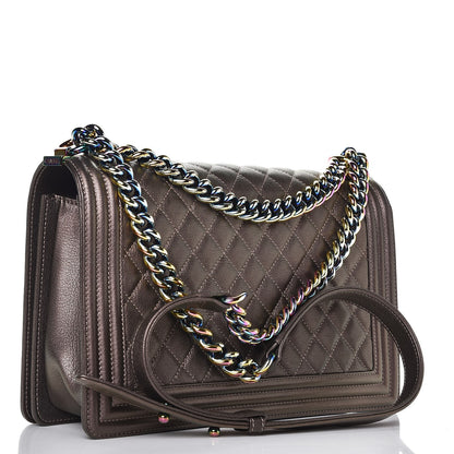 Chanel Iridescent Goatskin Quilted New Medium Boy Flap Dark Gold 3 of 8