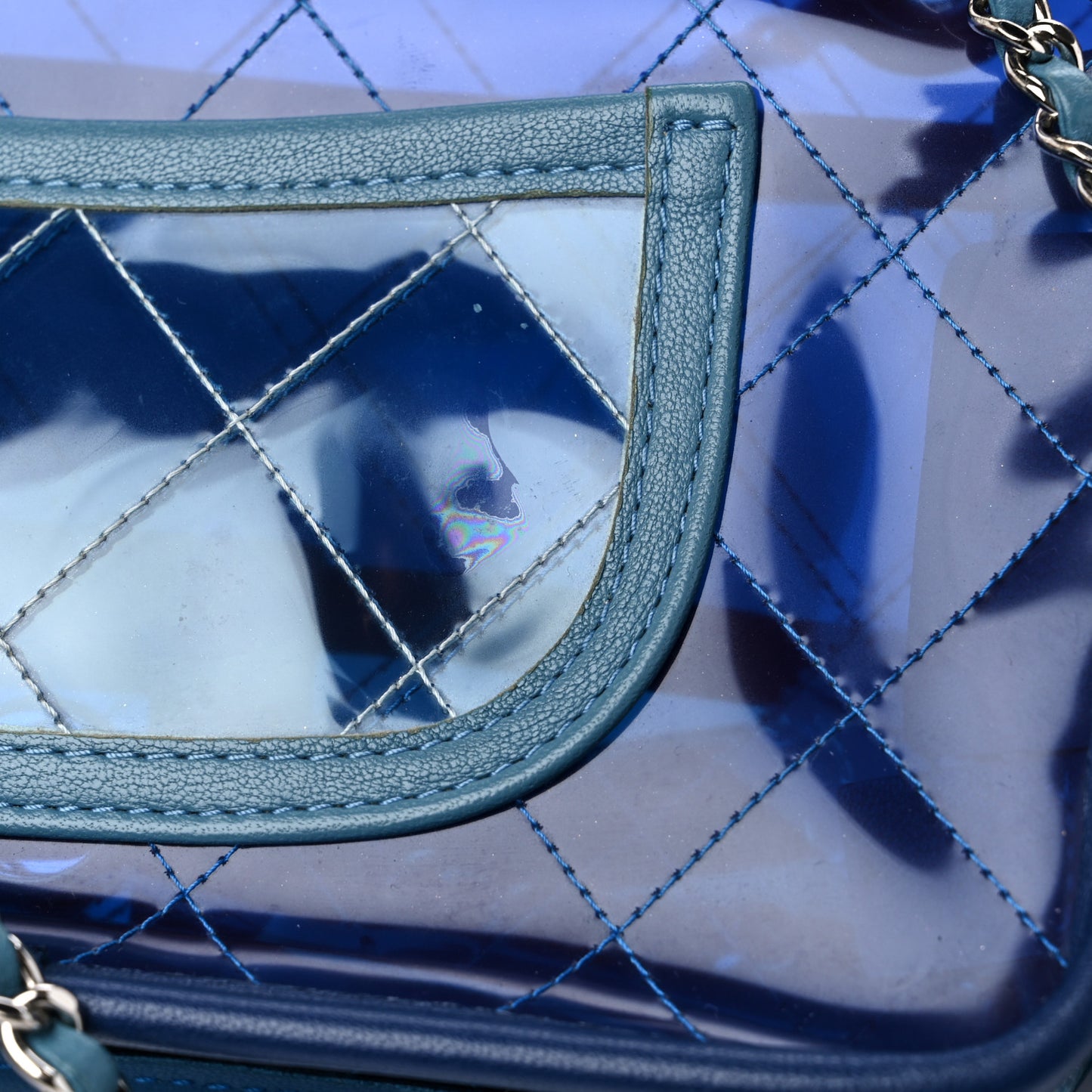 PVC Lambskin Stitched Mini Coco Splash Flap Blue