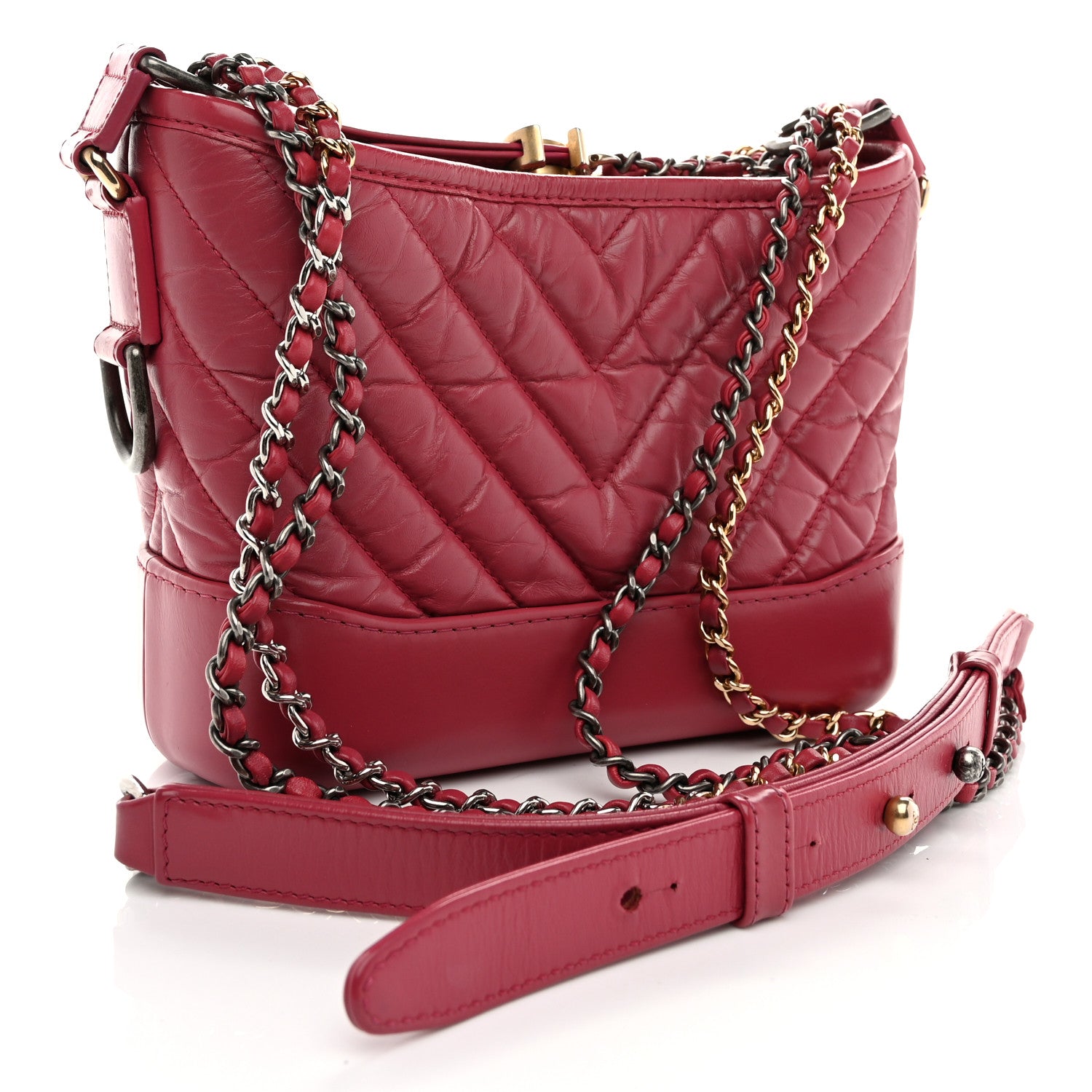 Chanel Aged Calfskin Chevron Quilted Small Gabrielle Hobo Dark Pink 3 of 11