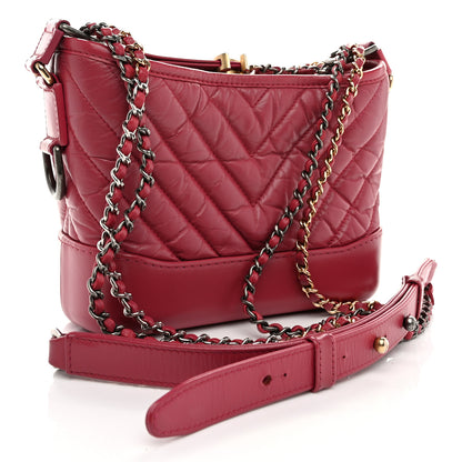 Chanel Aged Calfskin Chevron Quilted Small Gabrielle Hobo Dark Pink 3 of 11