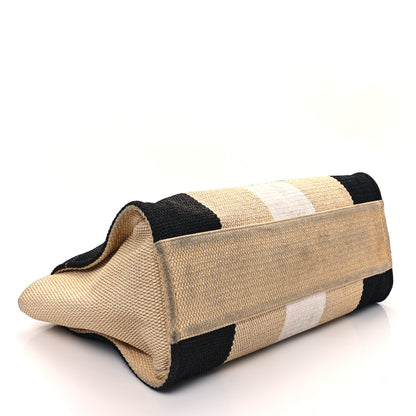 Chanel Straw Raffia Calfskin Striped Large Deauville Tote Black Beige Ivory 4 of 14