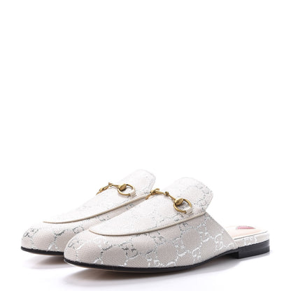 Gucci Canvas Lame GG Monogram Womens Princetown Slippers 39 Gardenia Silver 3 of 10