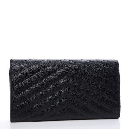 Saint Laurent Grain De Poudre Matelasse Chevron Monogram Flap Wallet Black 2 of 11