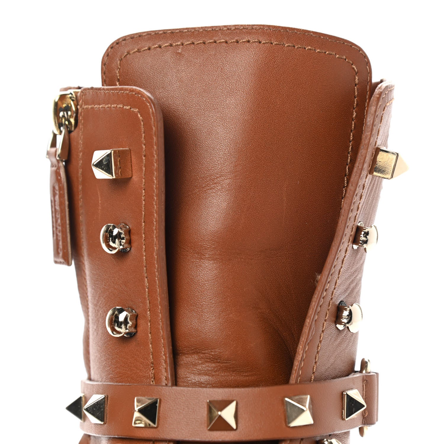 Valentino Garavani Calfskin Rockstud Cap Toe Combat Boots 38 Tan 15 of 26