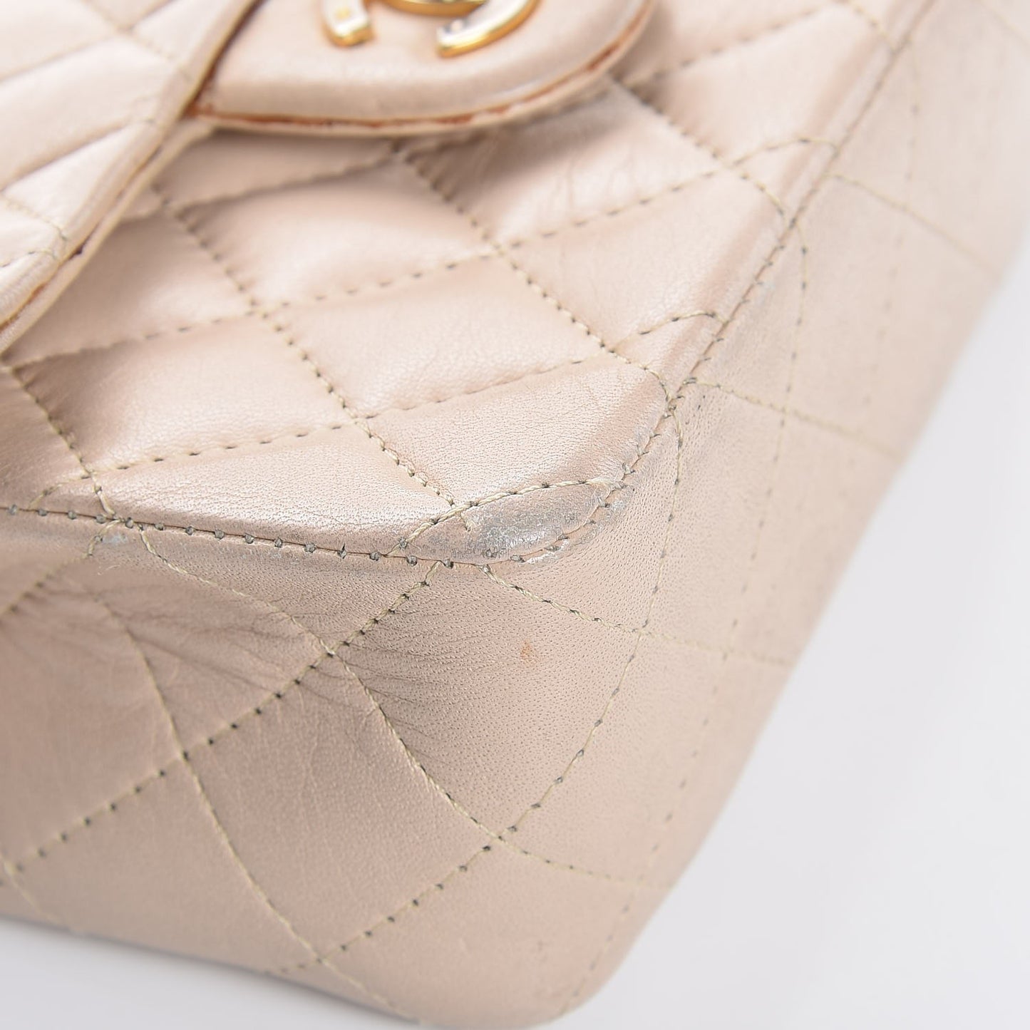 Lambskin Quilted Mini Rectangular Flap Beige