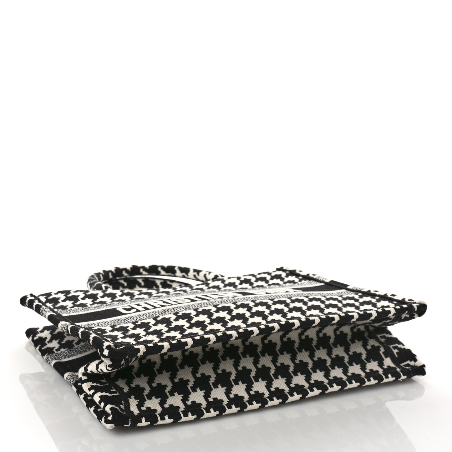 Canvas Macro Houndstooth Embroidered Medium Book Tote Black White
