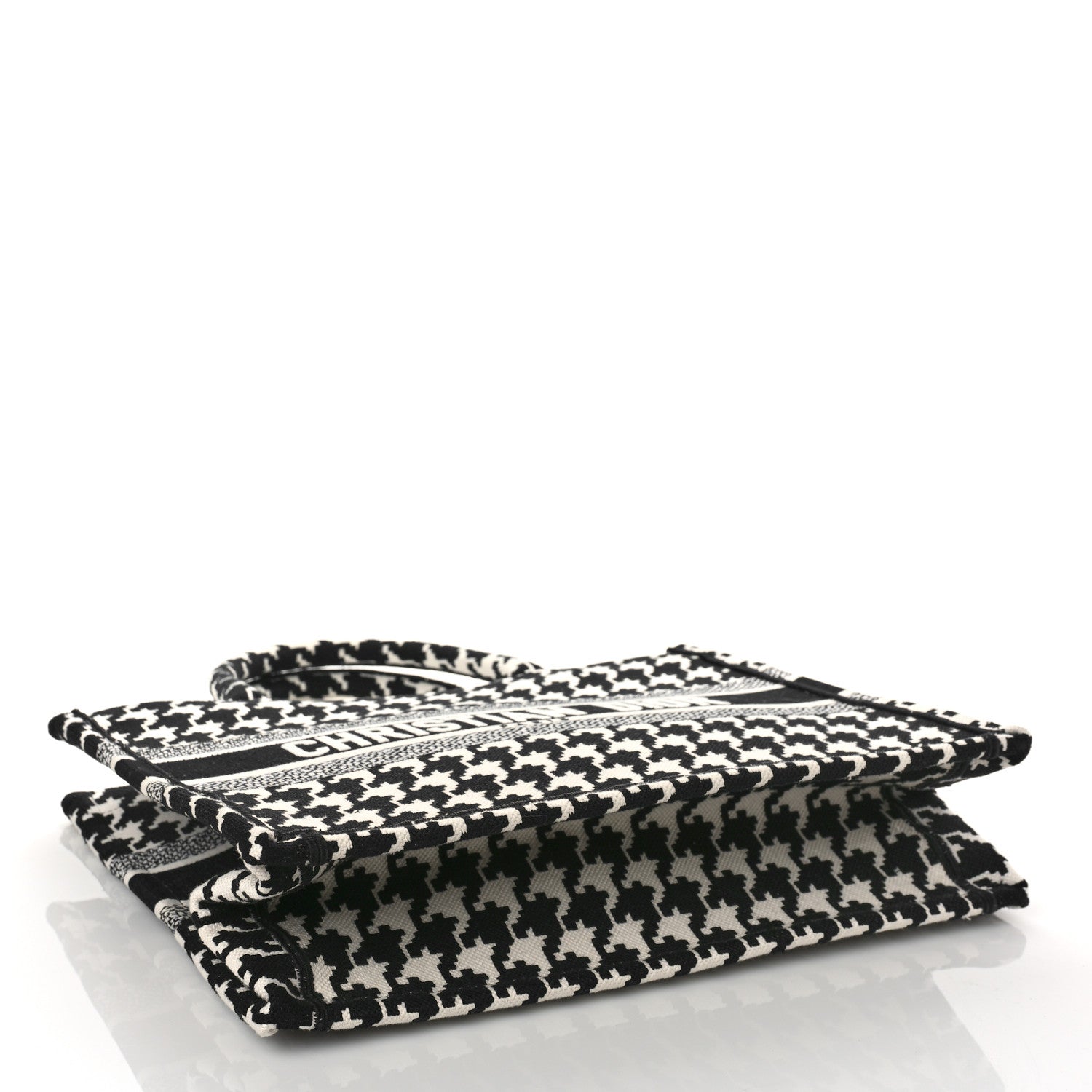 Christian Dior Canvas Macro Houndstooth Embroidered Medium Book Tote Black White 4 of 9