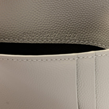Saint Laurent Grain De Poudre Matelasse Chevron Monogram Zipped Card Case White 7 of 9