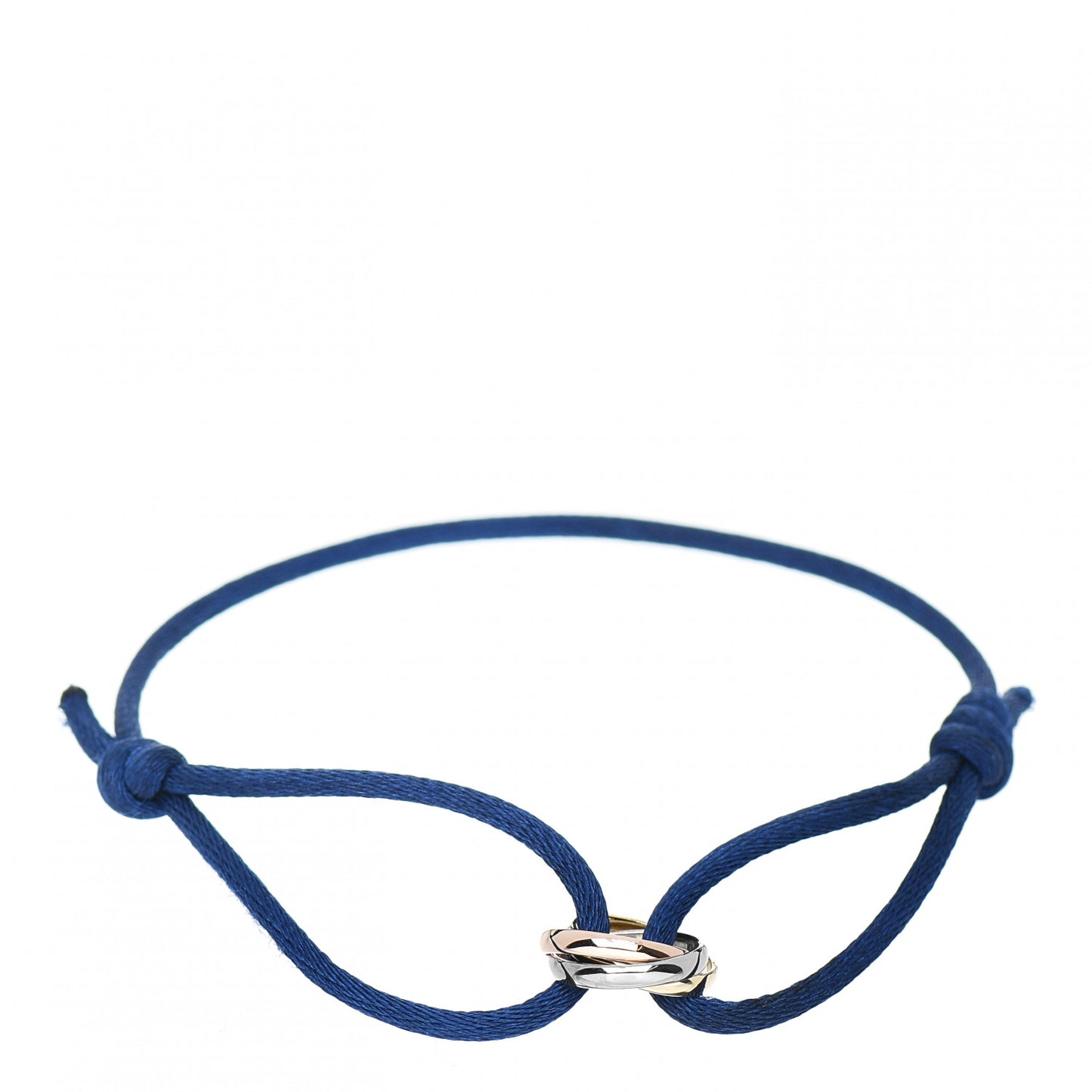 18K Pink Yellow White Gold Trinity Adjustable Cord Bracelet Blue