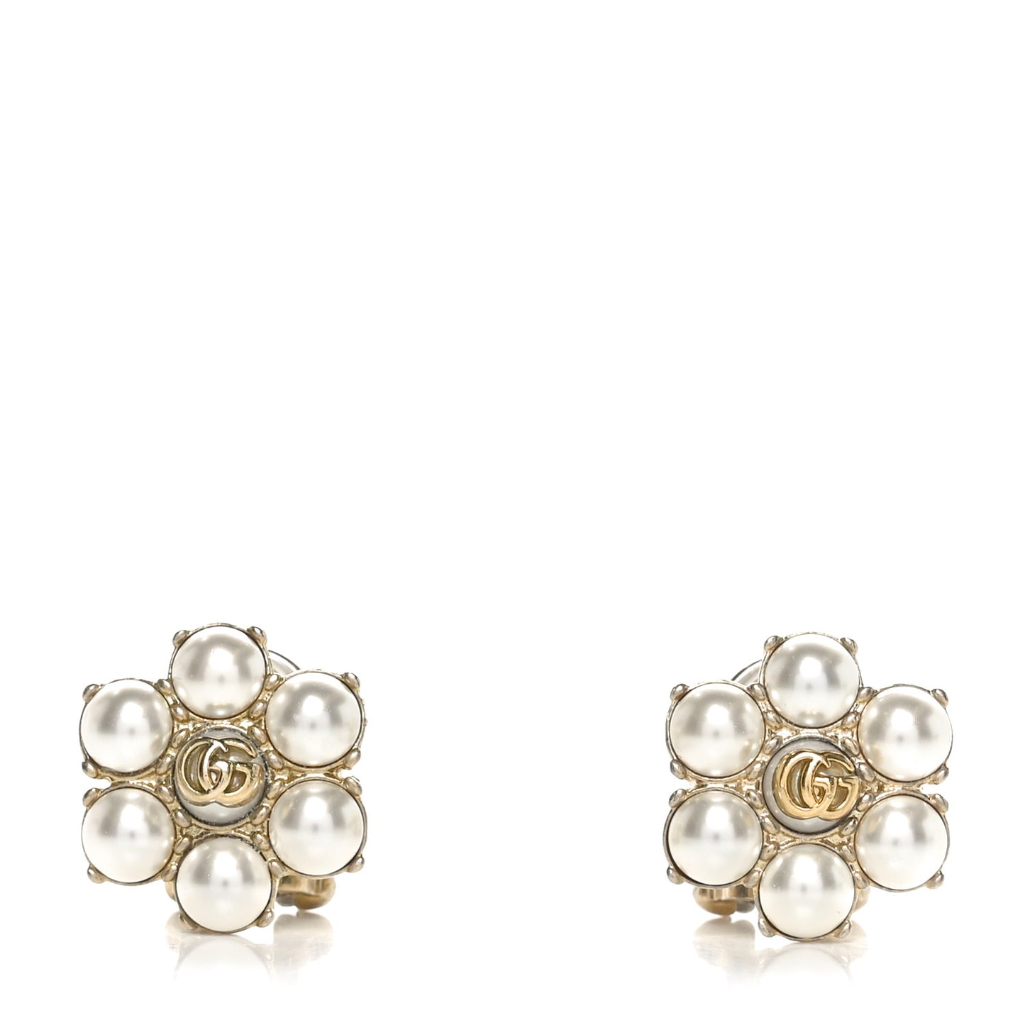Metal Pearl Double G Clip On Earrings Aged Gold
