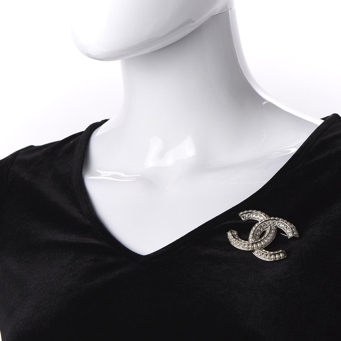 Crystal Pearl Chain Mania CC Brooch Gold
