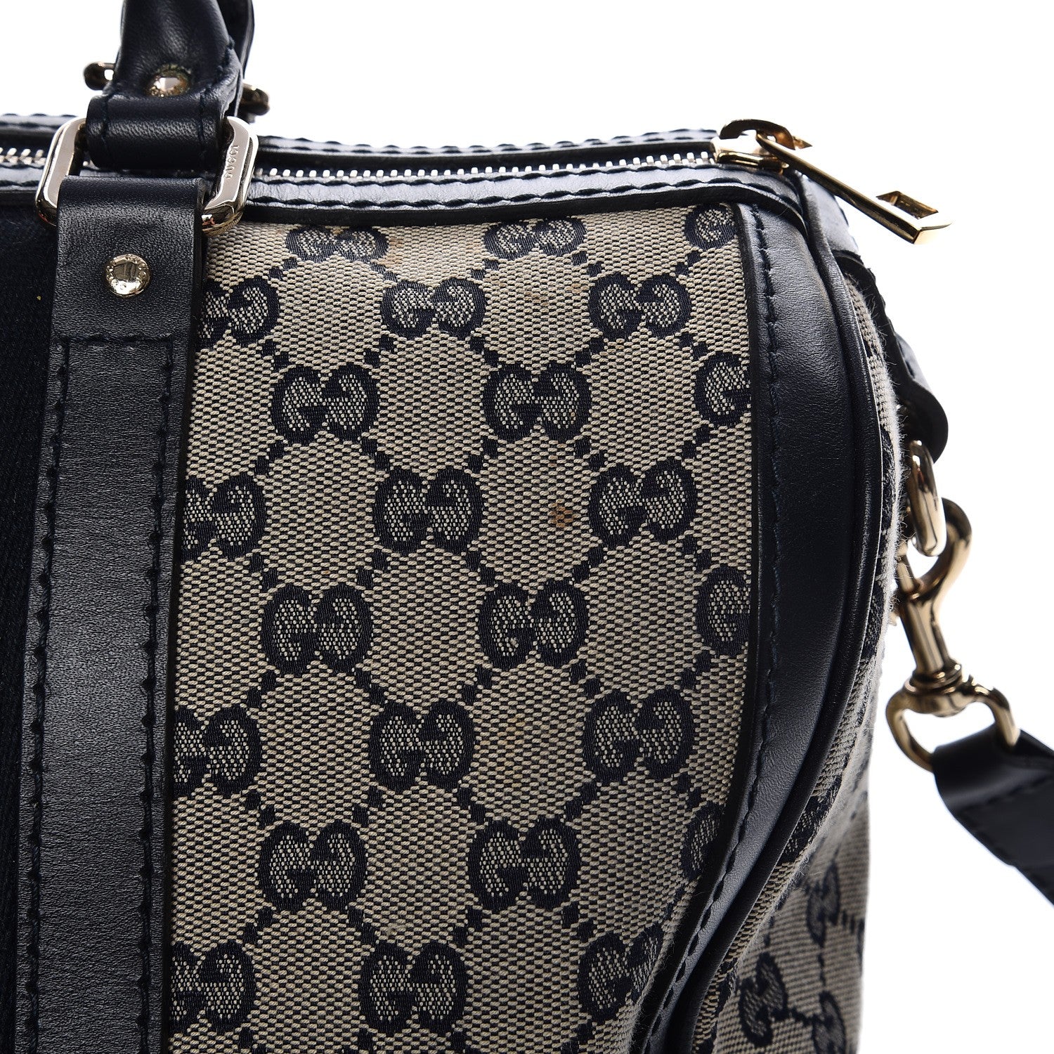 Gucci Monogram Selleria Calfskin Vintage Web Medium Boston Beige Blue 12 of 23