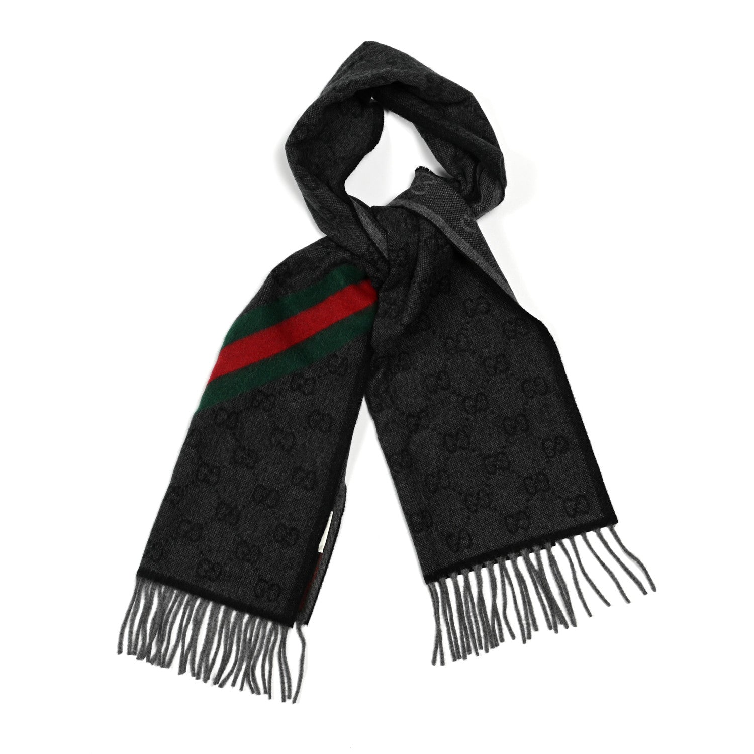 Gucci Wool Jacquard Monogram Web New Nikky Scarf Lead Dark Green 1 of 4