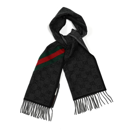 Gucci Wool Jacquard Monogram Web New Nikky Scarf Lead Dark Green 1 of 4