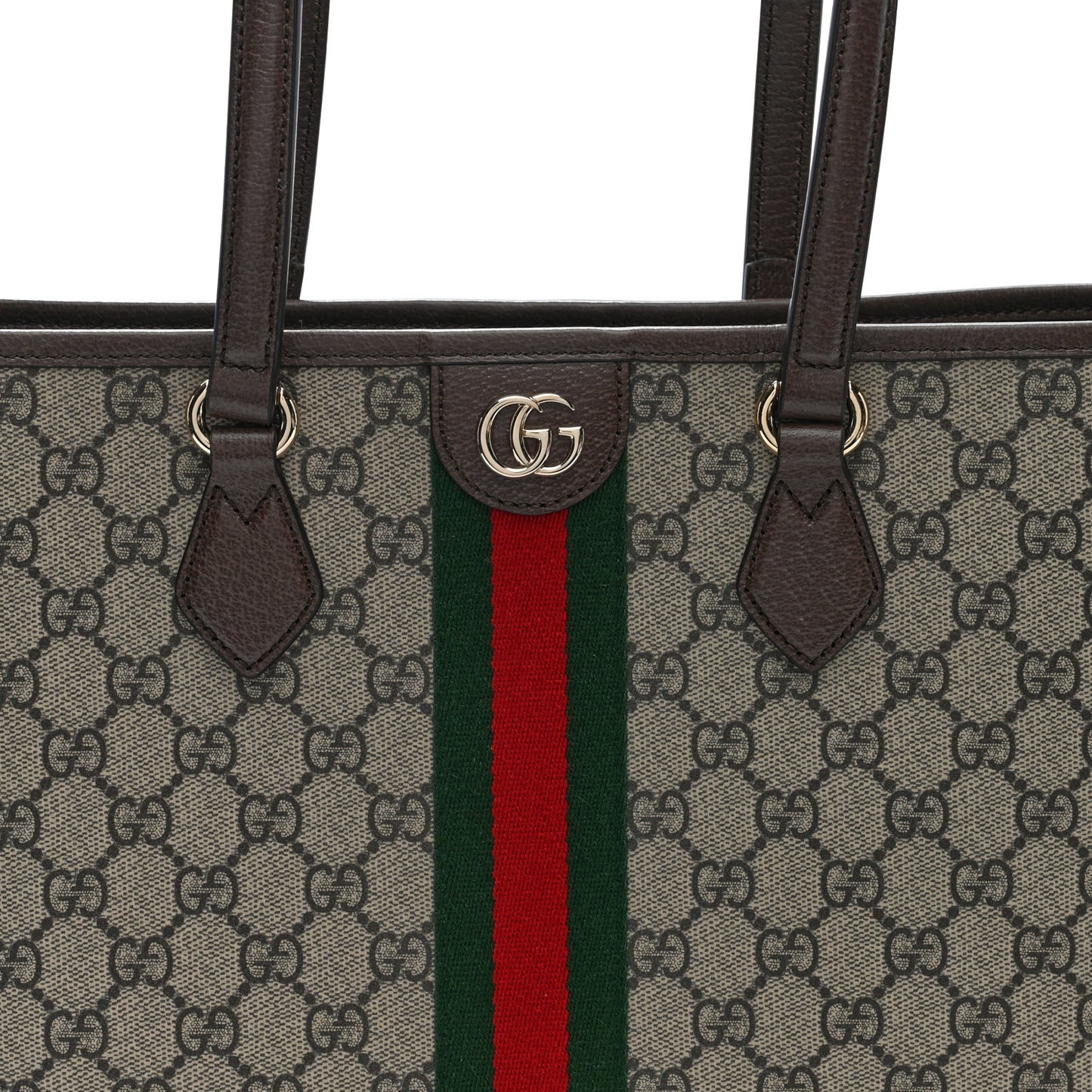 GG Supreme Monogram Textured Calfskin Web Small Ophidia Shoulder Tote Bag Beige Ebony New Acero