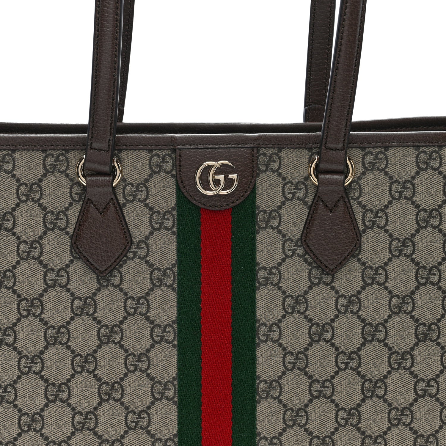 Gucci GG Supreme Monogram Textured Calfskin Web Small Ophidia Shoulder Tote Bag Beige Ebony New Acero 7 of 9