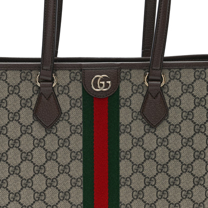 Gucci GG Supreme Monogram Textured Calfskin Web Small Ophidia Shoulder Tote Bag Beige Ebony New Acero 7 of 9