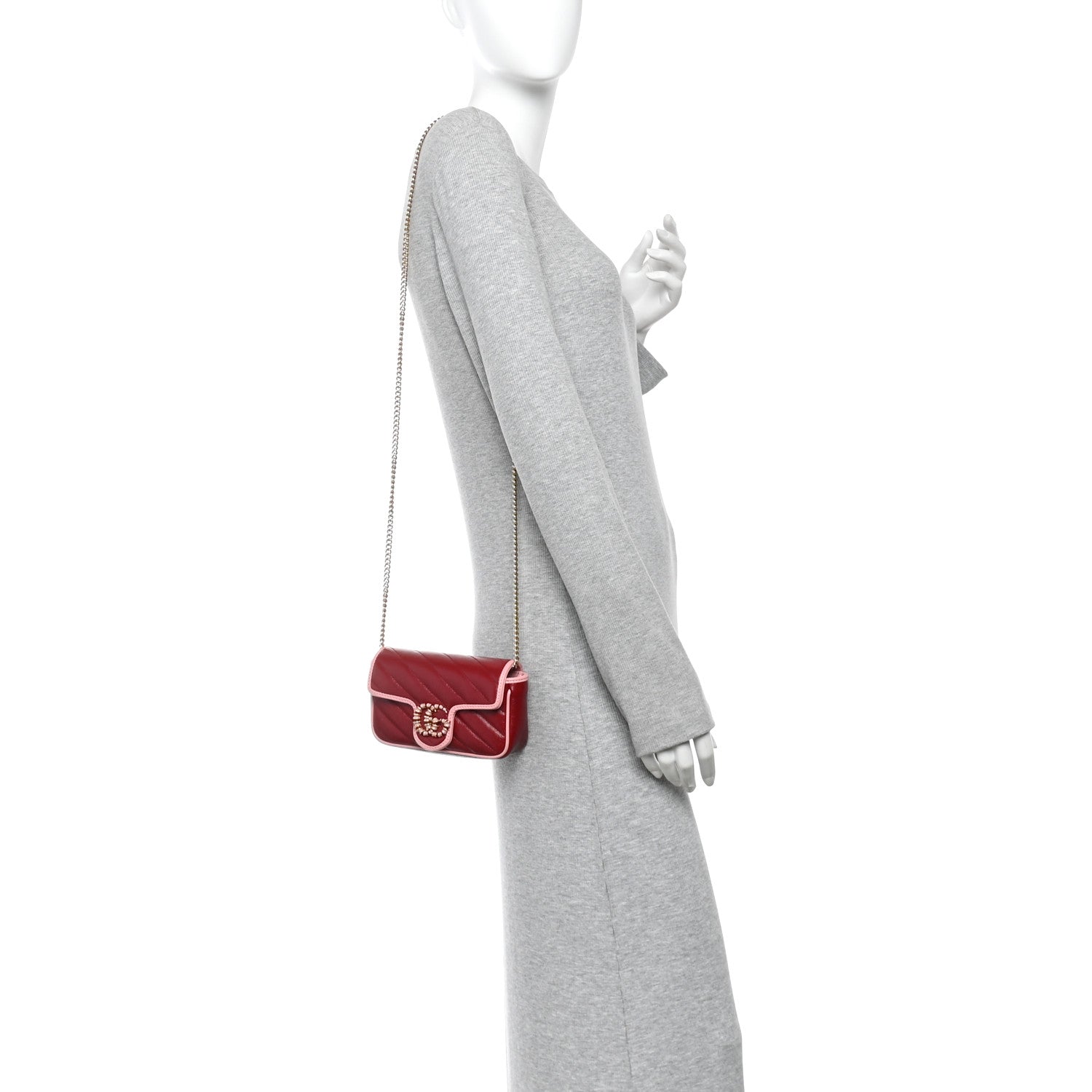 Gucci Azalea Calfskin Enamel Matelasse Diagonal Super Mini Torchon GG Marmont Shoulder Bag New Cherry Red Wild Rose 2 of 11