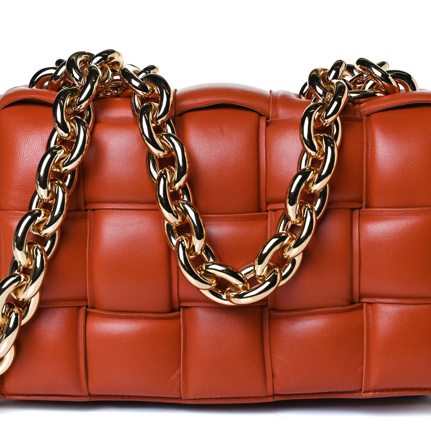 Lambskin Maxi Intreccio Padded Chain Cassette Crossbody Bag Maple