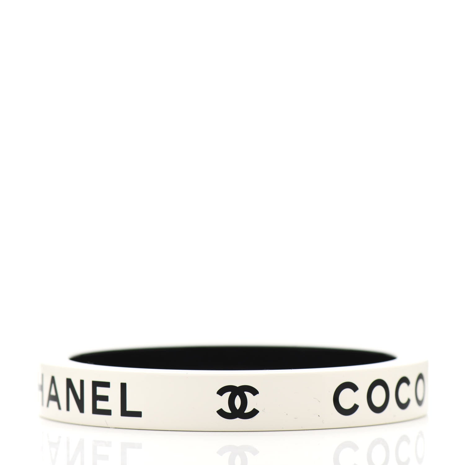 Chanel Resin Logo Bangle Bracelet White Black 2 of 4