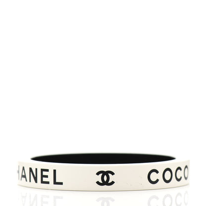 Chanel Resin Logo Bangle Bracelet White Black 2 of 4