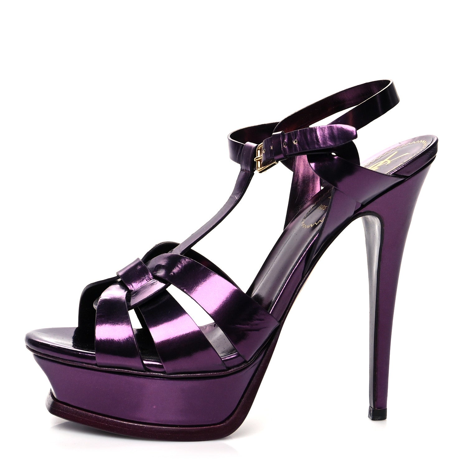 Saint Laurent Patent Tribute 105 Platform Sandals 38.5 Metallic Purple 1 of 8