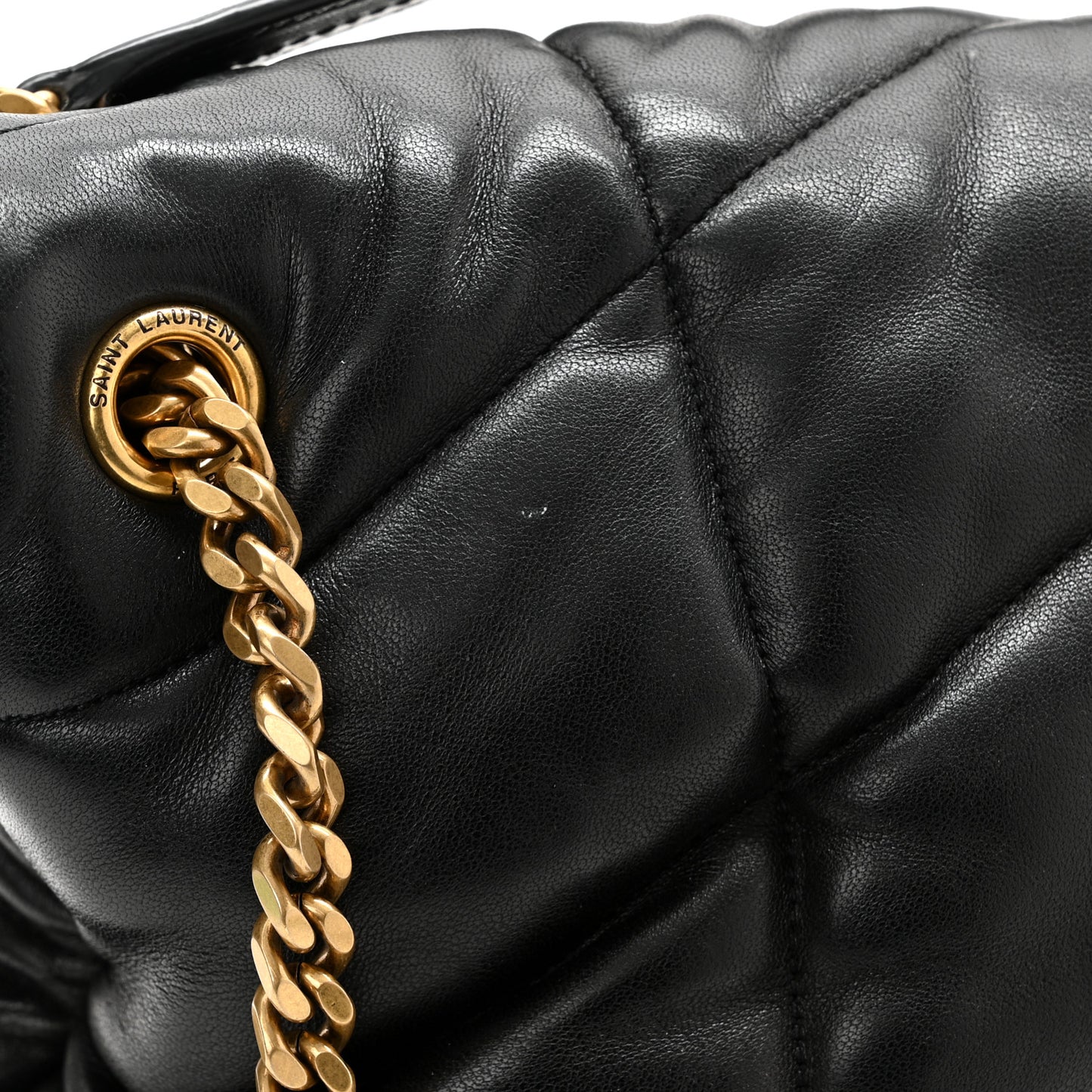 Lambskin Quilted Medium Loulou Puffer Monogram Chain Satchel Black
