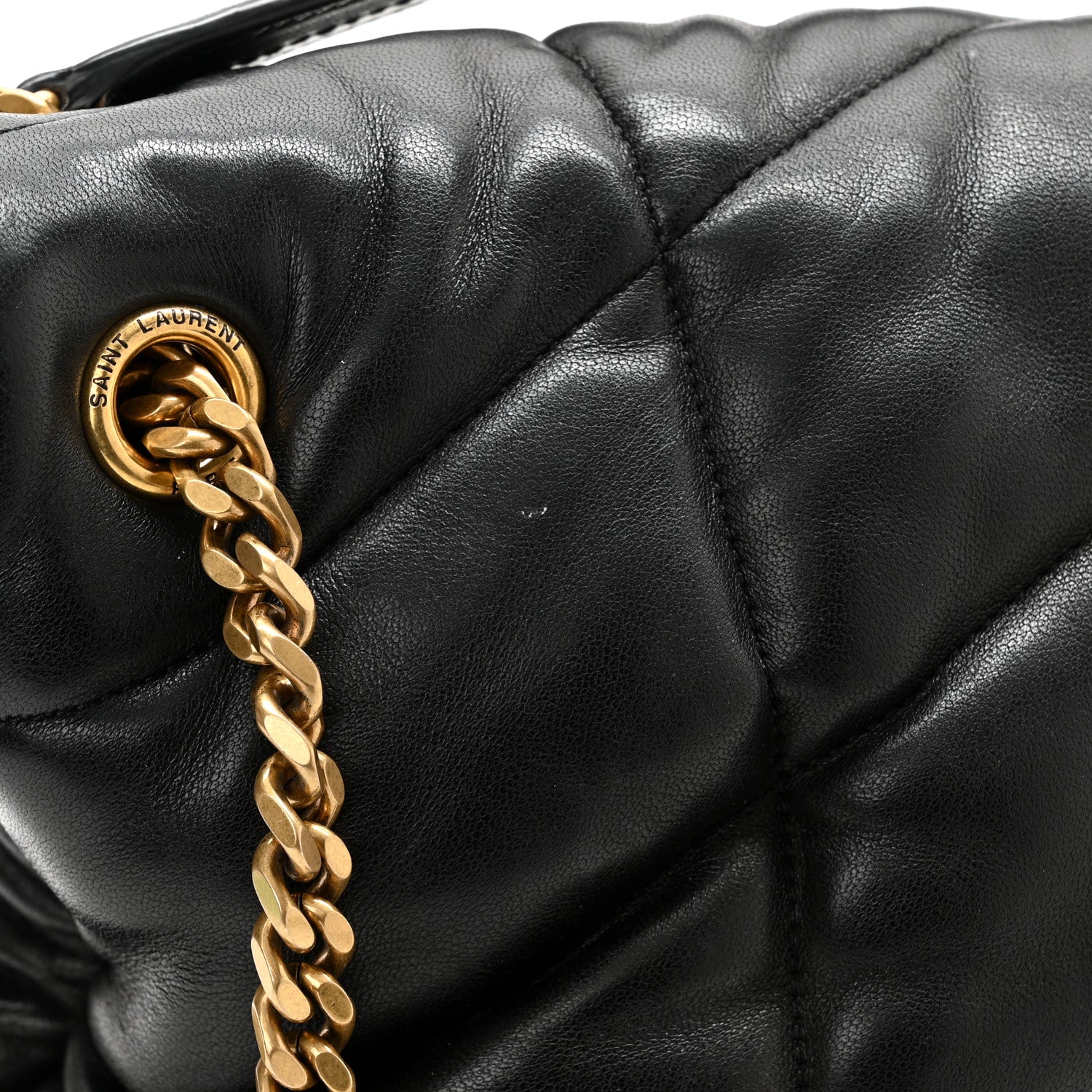 Saint Laurent Lambskin Quilted Medium Loulou Puffer Monogram Chain Satchel Black 16 of 16