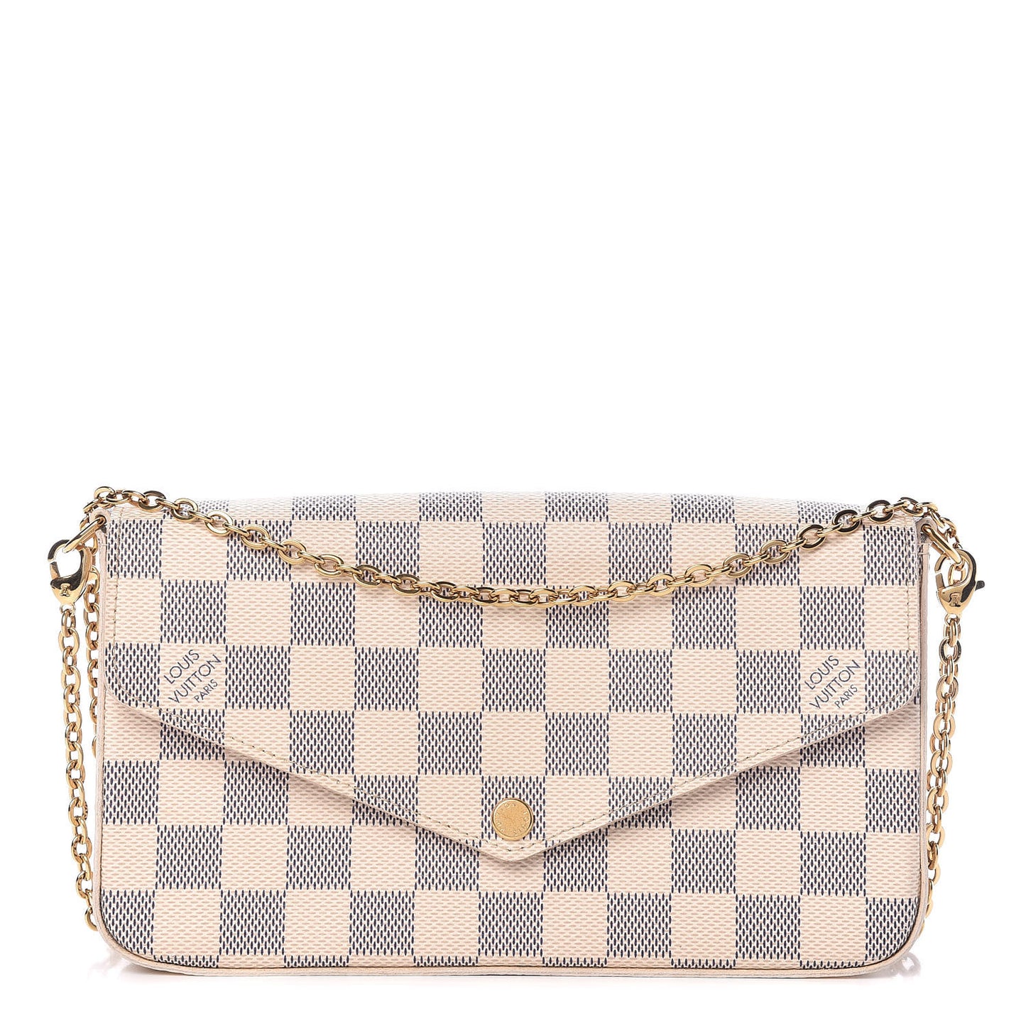 Damier Azur Pochette Felicie Chain Wallet Rose Ballerine