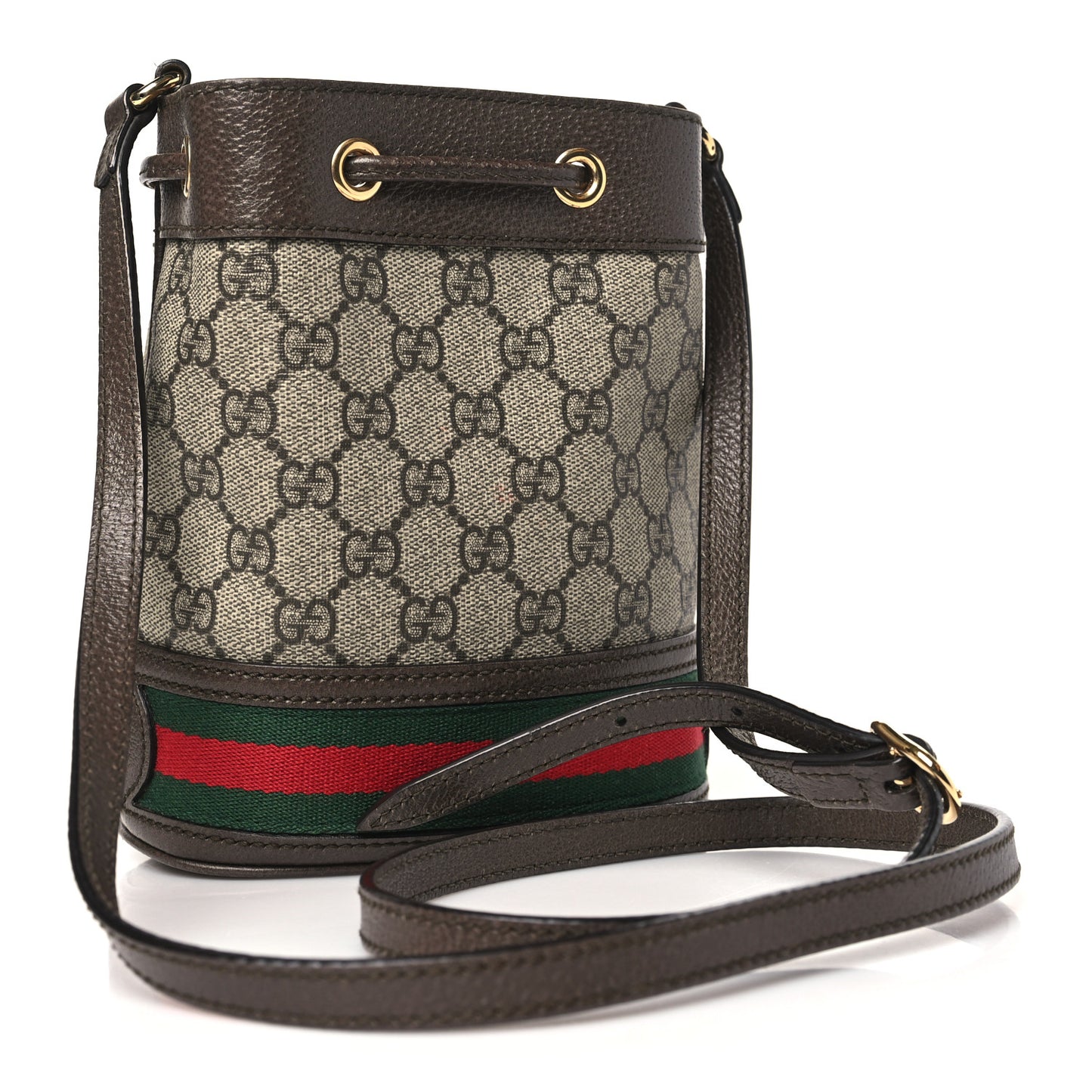 GG Supreme Monogram Web Mini Ophidia Bucket Bag Brown