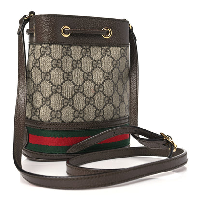 Gucci GG Supreme Monogram Web Mini Ophidia Bucket Bag Brown 3 of 12