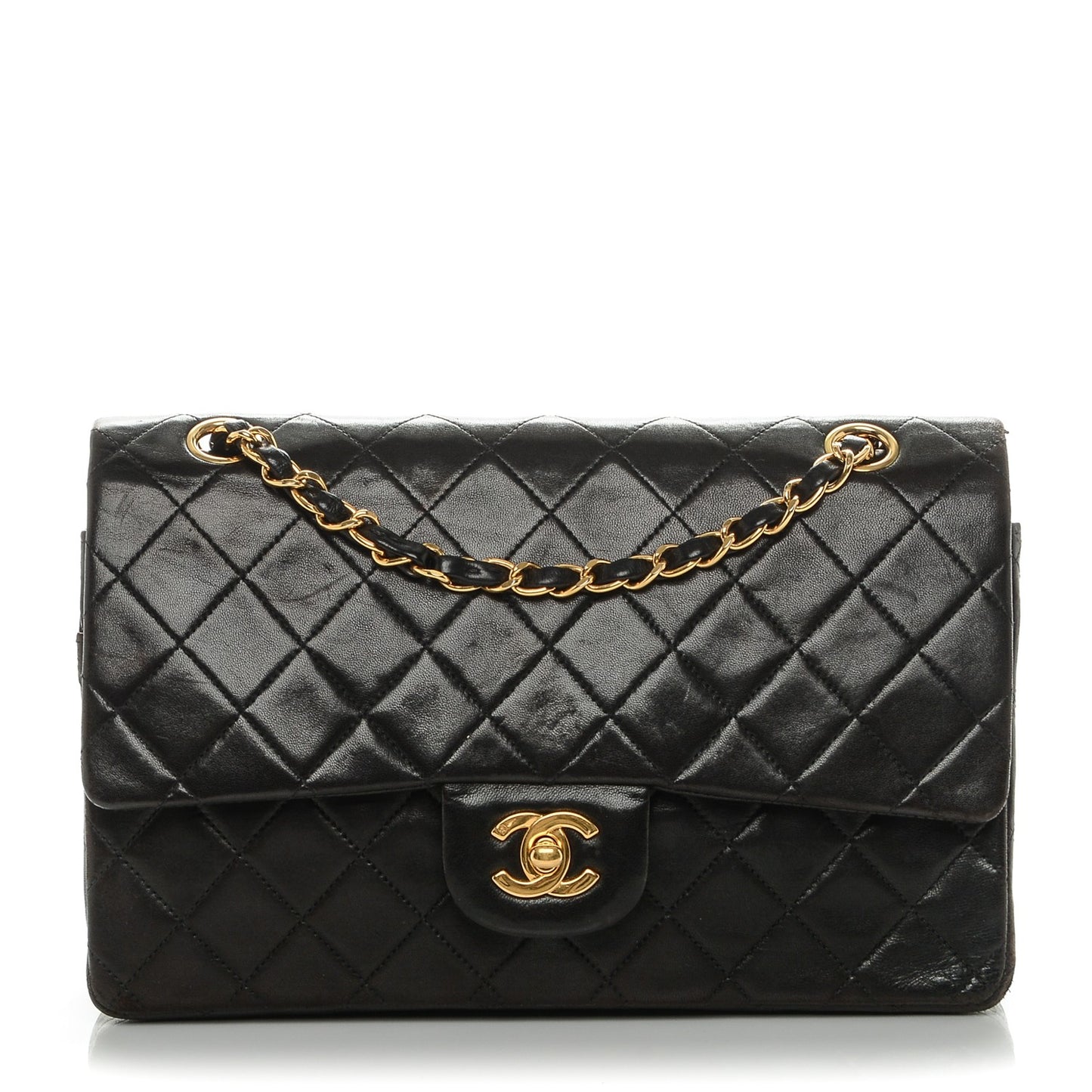 Lambskin Quilted Medium Double Flap Black