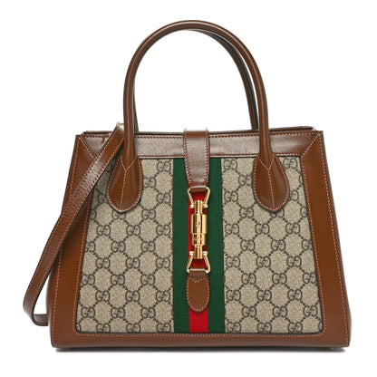 Gucci GG Supreme Monogram Azalea Calfskin Web Medium Jackie 1961 Tote Beige Ebony Brown Sugar 1 of 9
