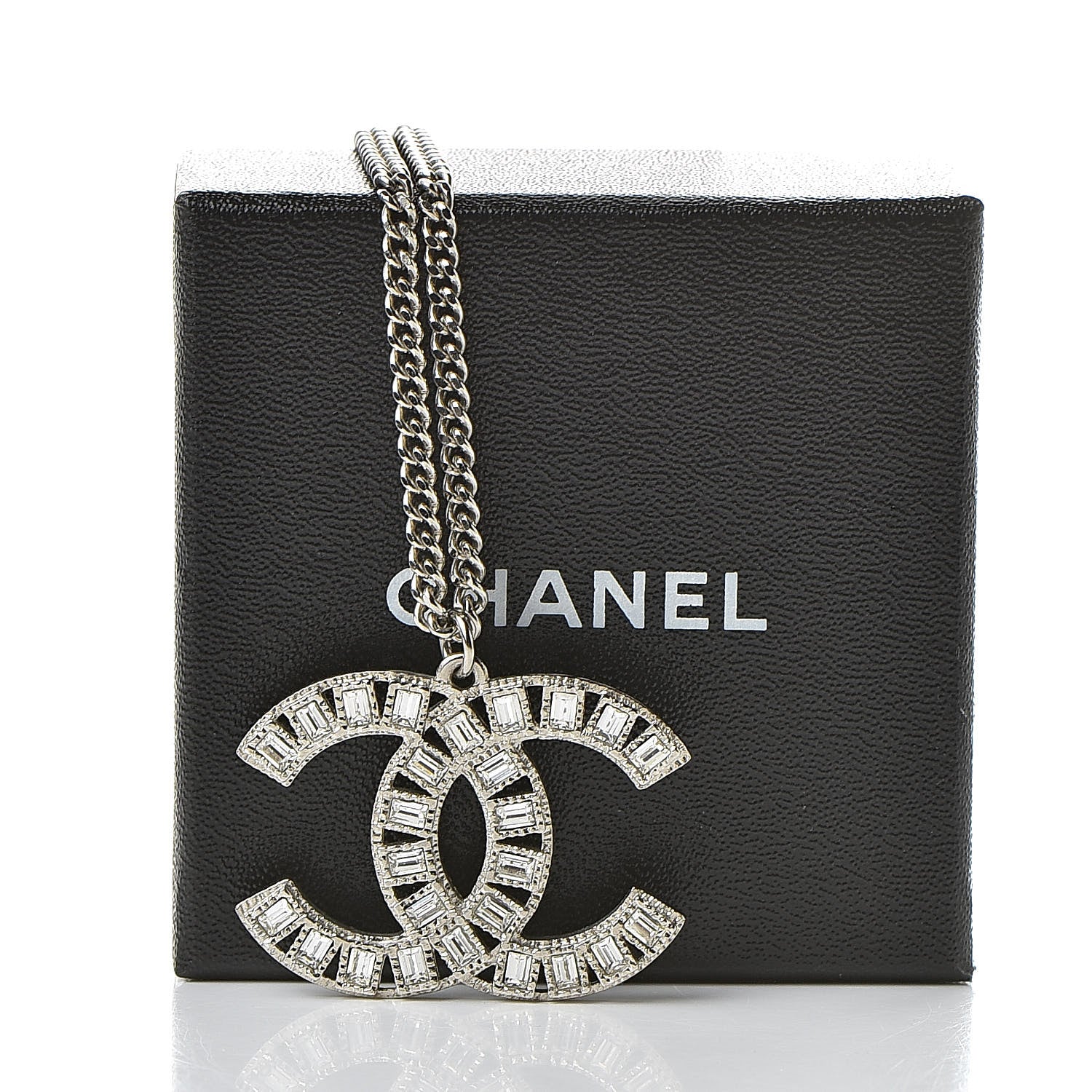 Chanel Baguette Crystal CC Necklace Silver 7 of 7