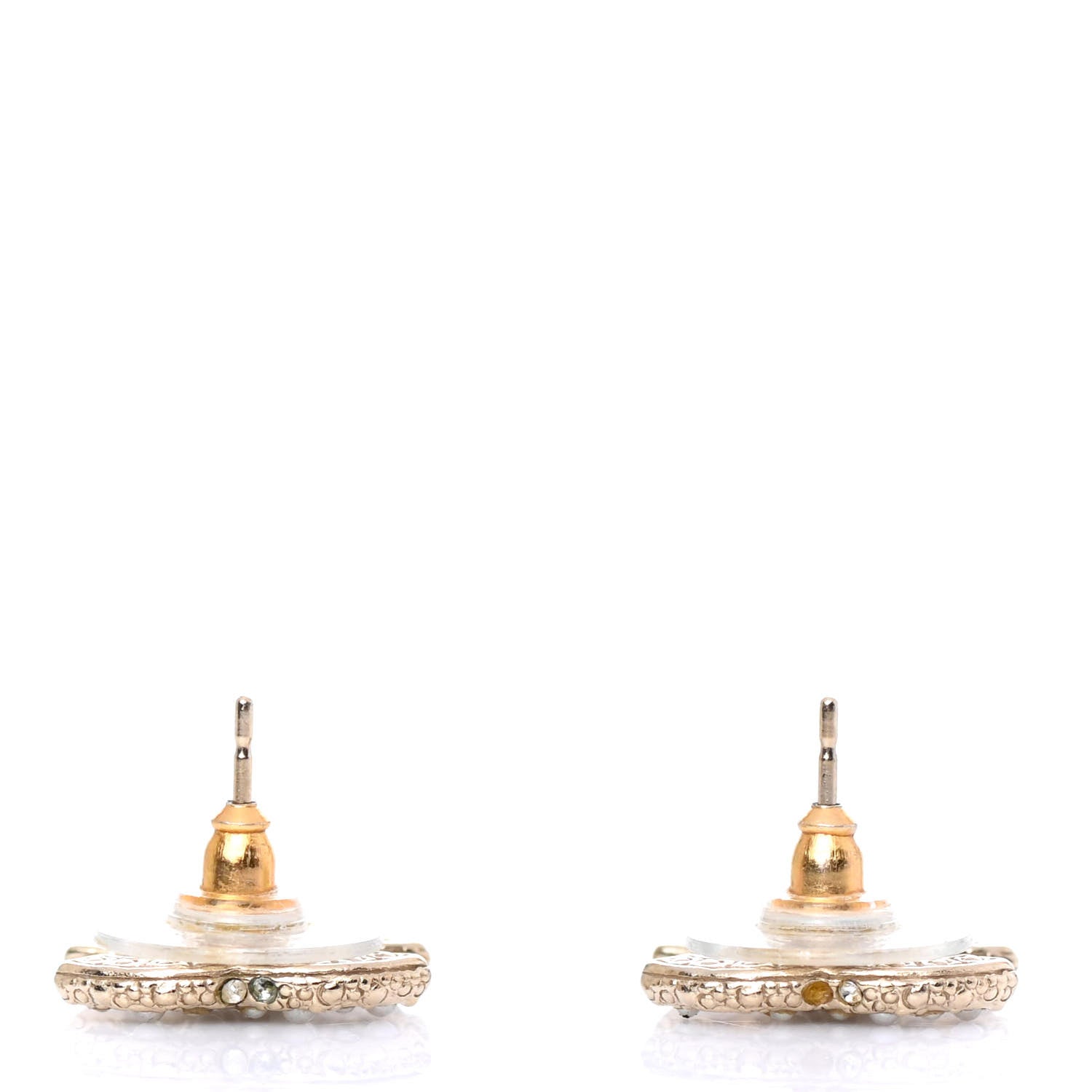 Chanel Pearl Crystal CC Stud Earrings Gold 3 of 4